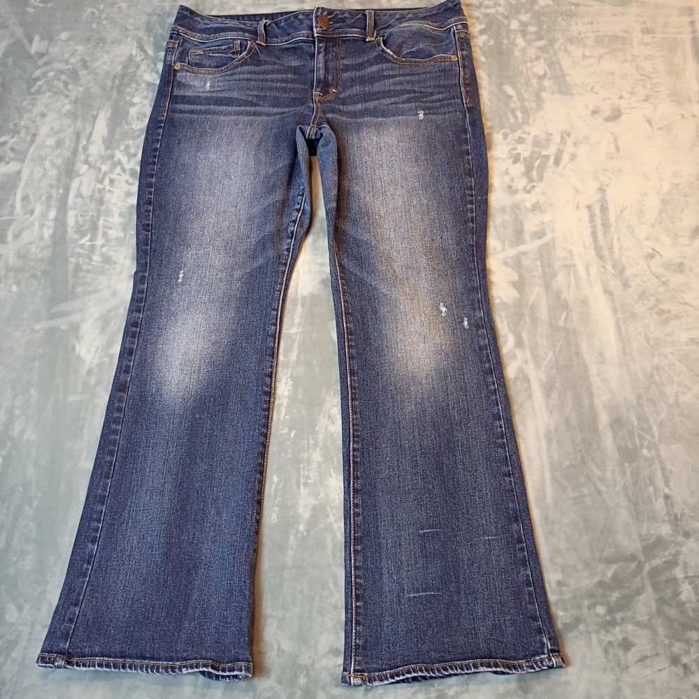 American Eagle Kick Boot Stretch Jeans Womens 14 Short Blue Denim Bootcut Pant
